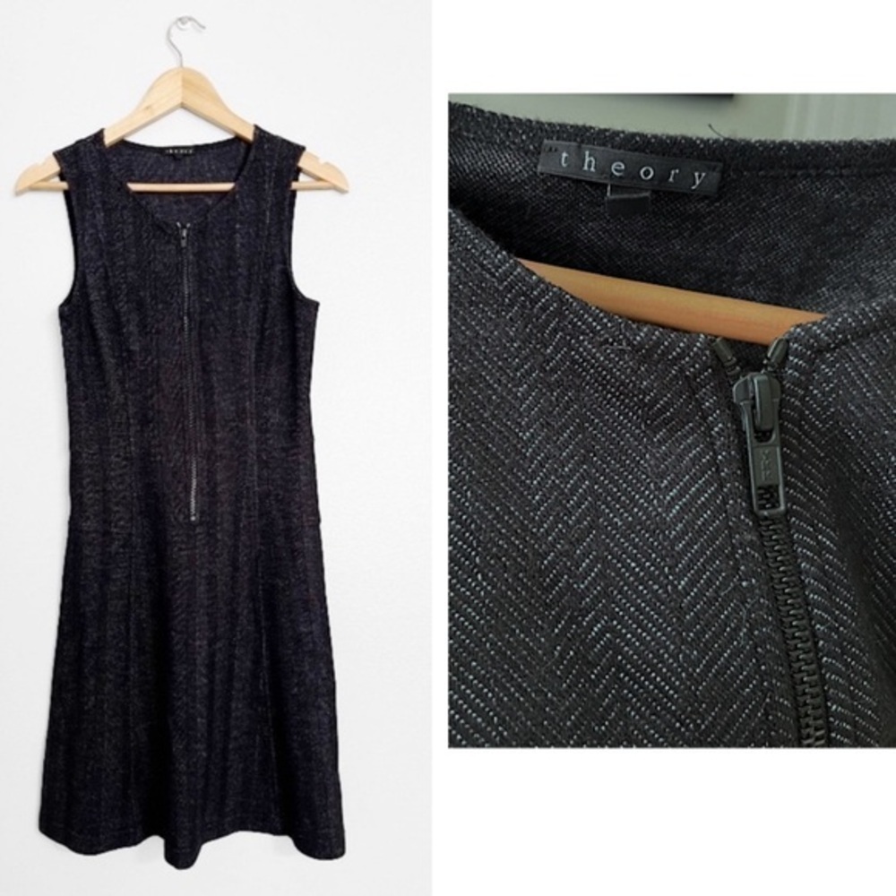 Theory Olethea Arminus Herringbone Wool Zip Business Dress